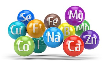 Hier sieht Vitamine und Mineralstoffe grafisch dargestellt. Ein Nährstoffmangel kann bei einer Bauchspeicheldrüsenschwäche auftreten.