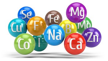 Hier sieht Vitamine und Mineralstoffe grafisch dargestellt. Ein Nährstoffmangel kann bei einer Bauchspeicheldrüsenschwäche auftreten.