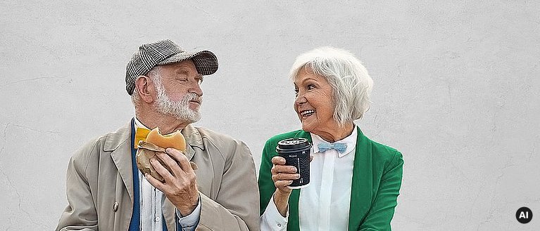 Älteres Ehepaar nimmt fettreiches Essen zu sich