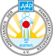 Das Logo des AdP - Arbeitskreis der Pankreatektomierten ist hier abgebildet. Der Verein hilft Patienten bei denen eine Erkrankung der Bauchspeicheldrüse vorliegt.